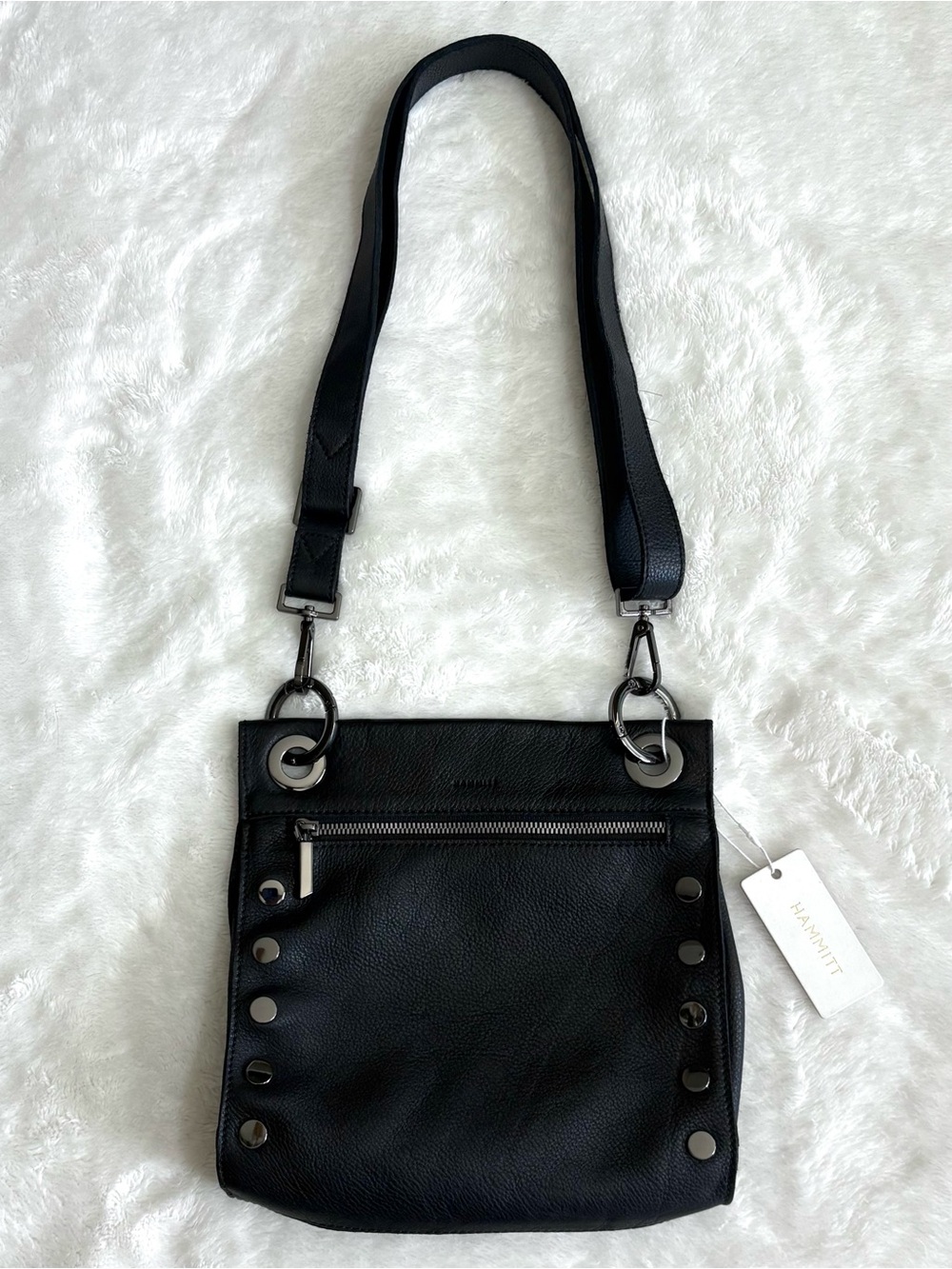 New Hammitt Tony Medium Black Pebbled Leather Crossbody with Gunmetal Accents - Picture 2 of 6
